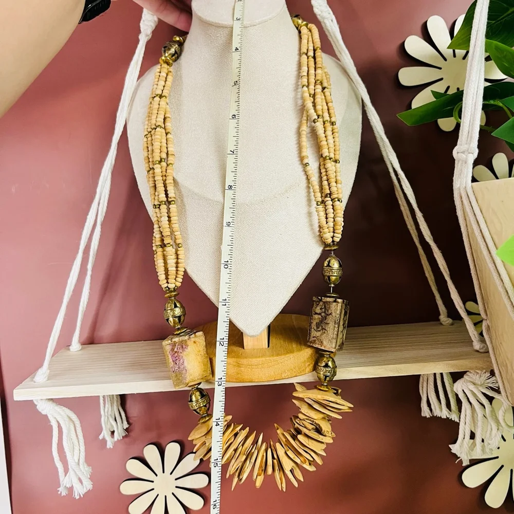 Vintage Bone and Brass Beaded Necklace Ethnic Tribal Statement 1970s Hippie Boho